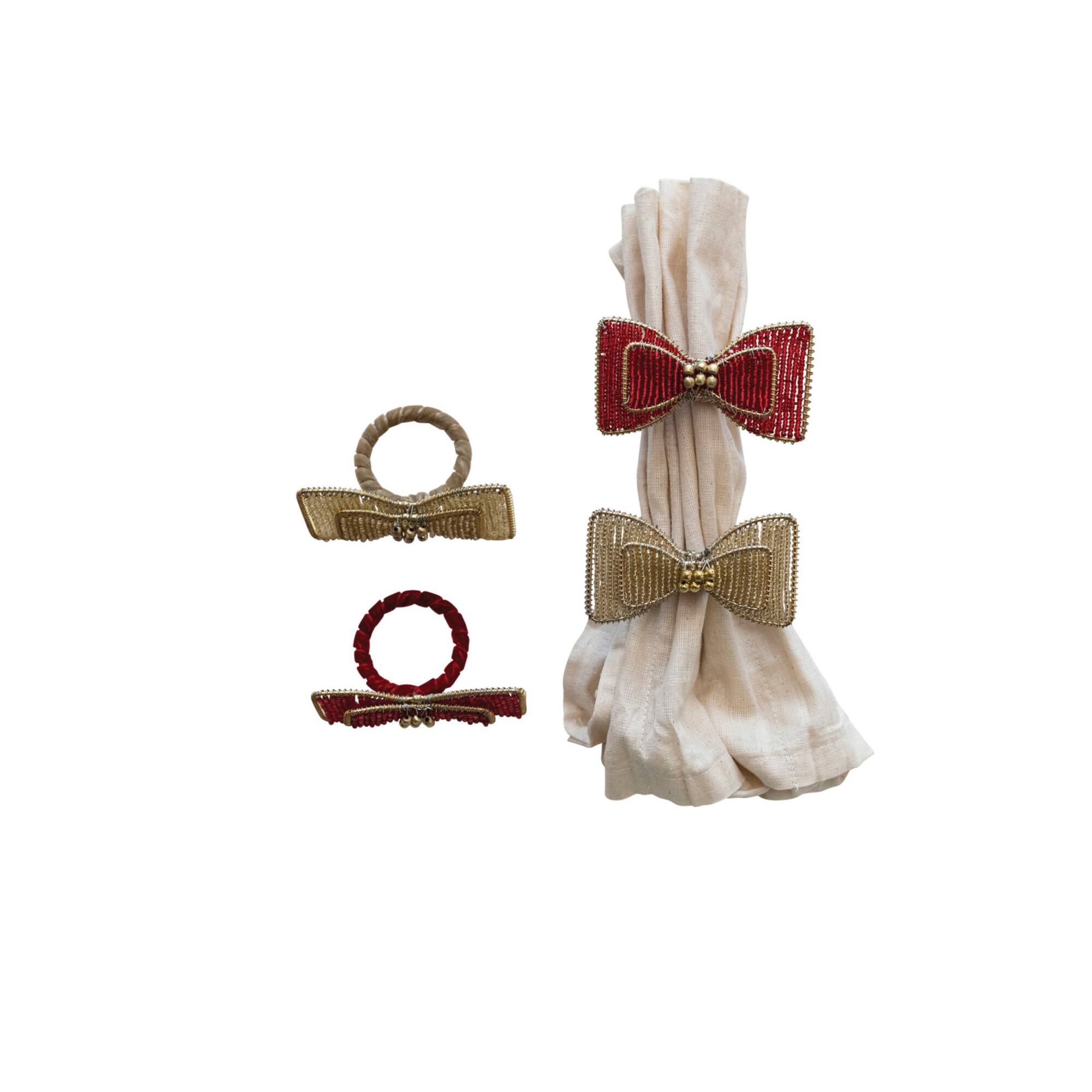 Hello Honey® Glass Beaded Metal Bow Napkin Ring Set
